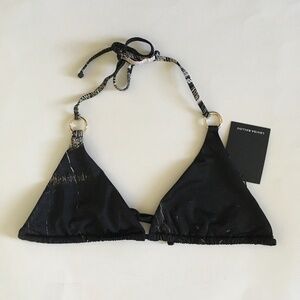 Louisa Ballou Mini Ring Bikini Top In Painted Black Sz XL NWT